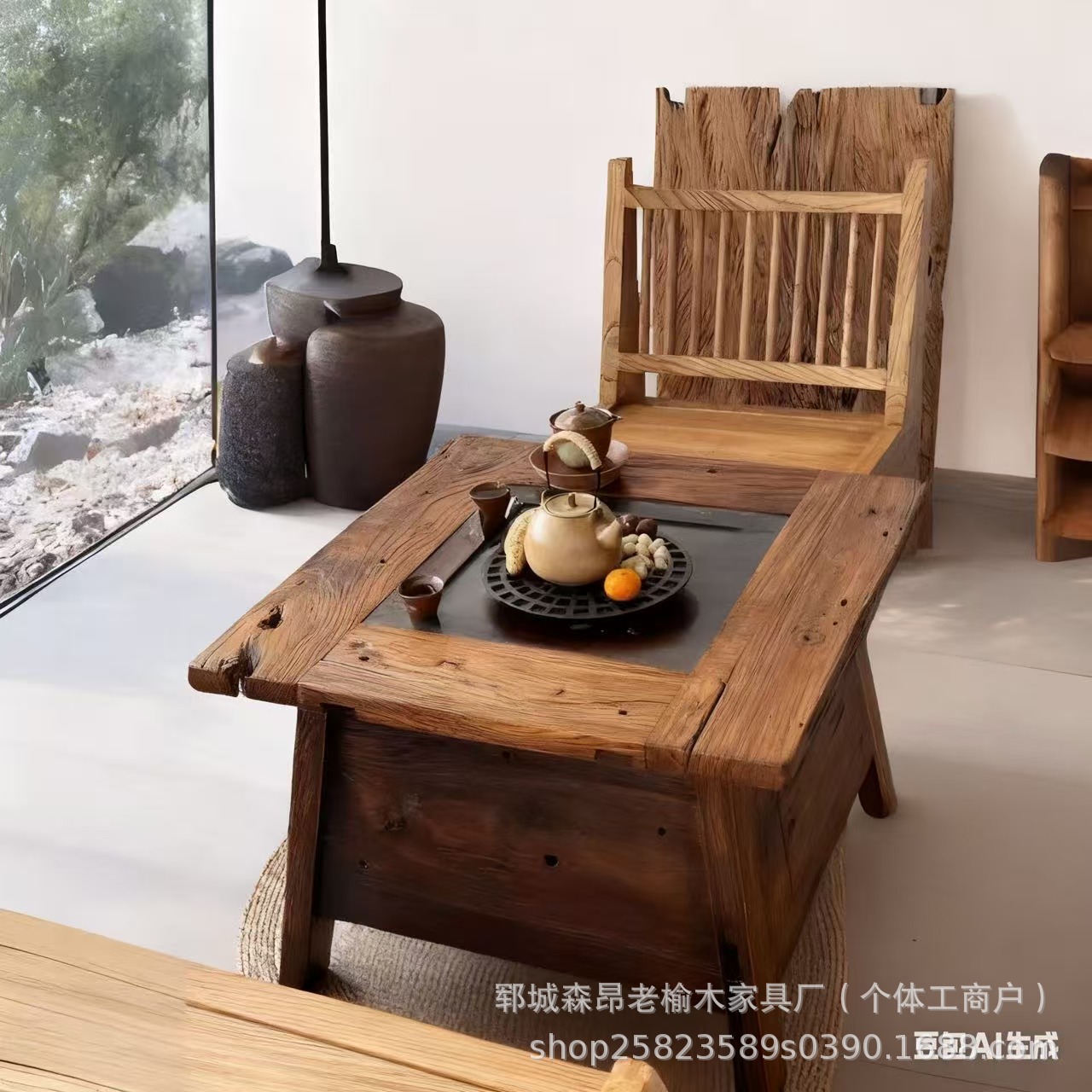 Стол из старого вяза для барбекю, квадратный чайный стол, многофункциональный стол для чаепития