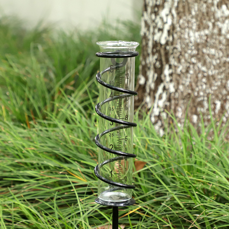 Ready-Made Garden Pile Spiral Rain Gauge Transparent Glass Tube Rain Gauge 5inch Lawn Precipitation Measuring Table