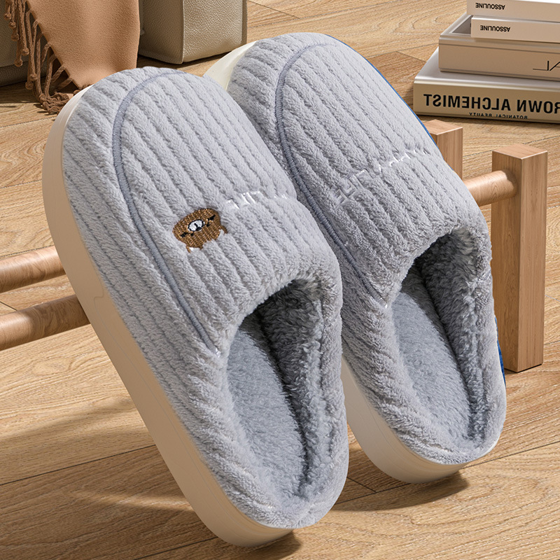 Cotton Slippers Men's Autumn and Winter 2025 New Indoor Home Non-Slip Warm Fleece-Lined Non-Stinky Feet Thick-Soled Cotton Shoes for Men