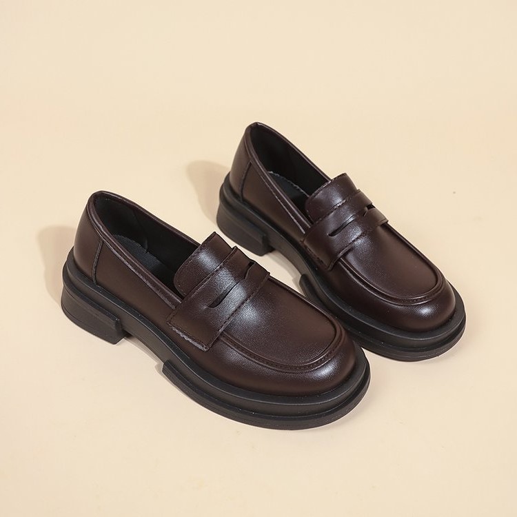 College Korean Style Small Leather Shoes 2024 Autum New Retro Thick-soled Loafers One-step Taizhou Loafers for Women