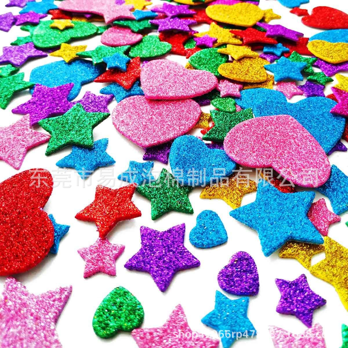 Amazon Hot Stars Love Decorative Stickers Foam Glitter Stickers Color Handmade DIY Glitter Powder Stickers