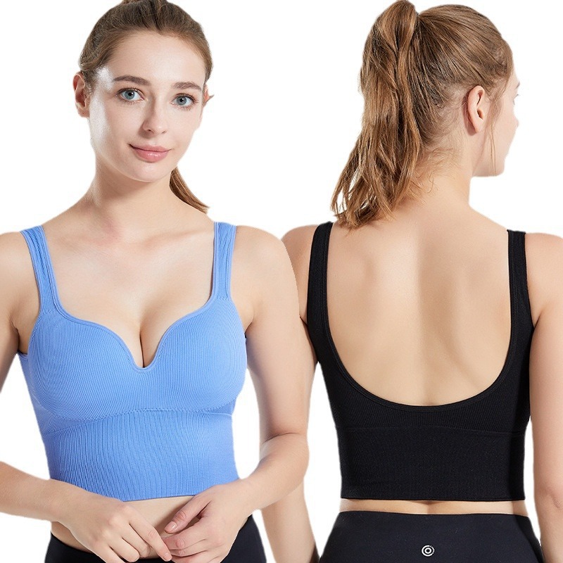 One-piece Cup wireless sports underwear adjustment yoga sleep fitness push up sexy long vest bra for women