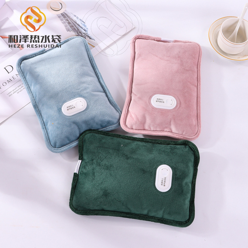 Manufacturer Customized Rechargeable Explosion-Proof Flannel Hot Water Bottle, Pure Color Cute Water-Filled Heating Plush Hand Warmer in Winter