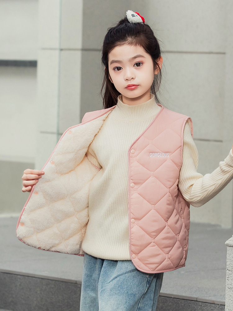 New Kidsren's down Cotton Vest for Boys and Girls in Autumn and Winter, Lightweight and Warm Vest for Inner and Outer Wear, Medium and Large Kidsren's Fleece-Lined Vest