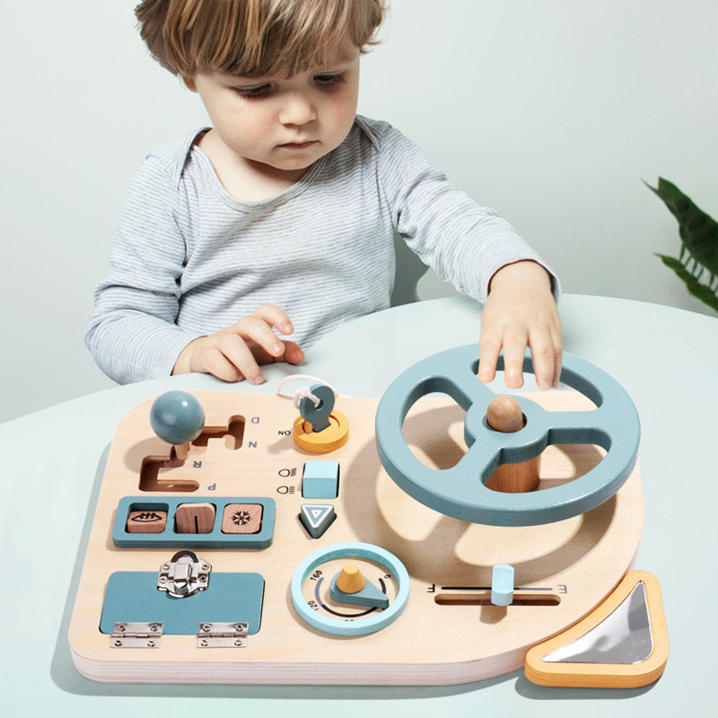 Montessori Early Education Steering Wheel Simulation Busy Board Busy Room Children's Pretend Play Learning Driving Educational Toy