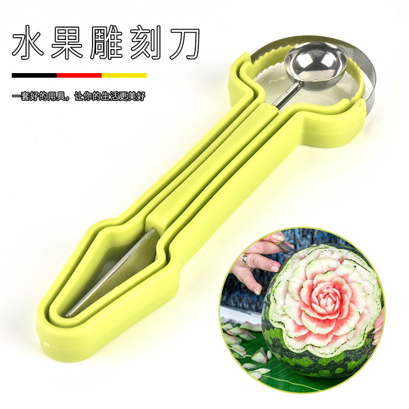 Three-In-One Fruit Carving Knife, Fruit Ball Digger, Stainless Steel Fruit Carving Knife, Watermelon Digging Three-Piece Set
