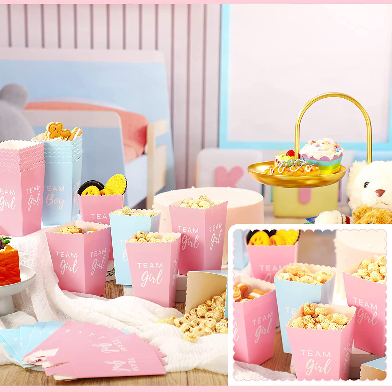 Sex Reveal Popcorn Box Boys' Girls Popcorn Box Baby Showdown Gender Display Party Supplies