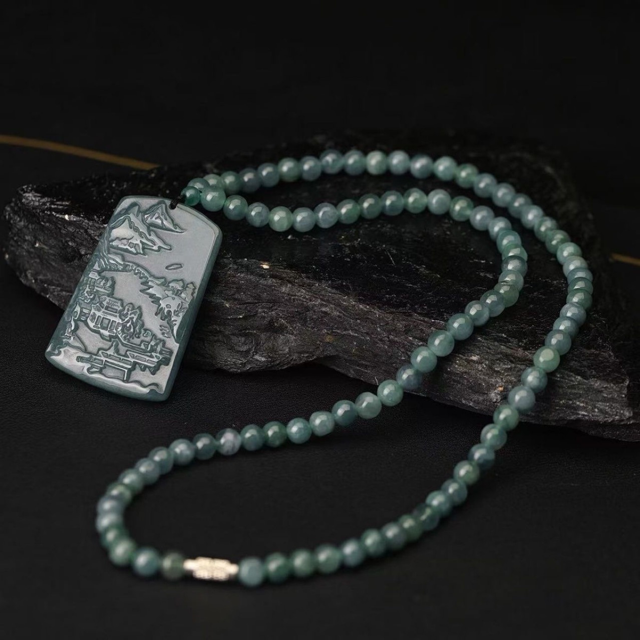 High-End Natural A-Grade Jadeite Blue Water Landscape Pendant, Waxy Jadeite Hanging Ornament for Men and Women, Jade Wholesale