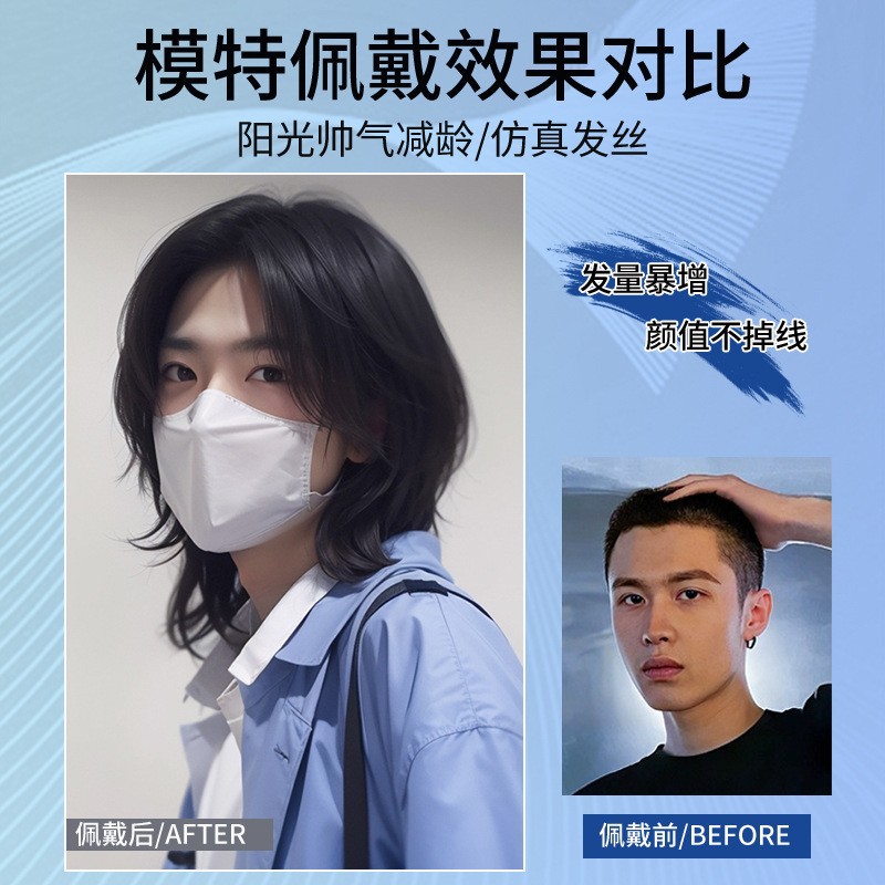 Cross-Border Hot-Selling Mullet Wig for Men, Short Natural Fluffy Internet Celebrity Wolf Tail Style, Japanese Unisex Full Wig