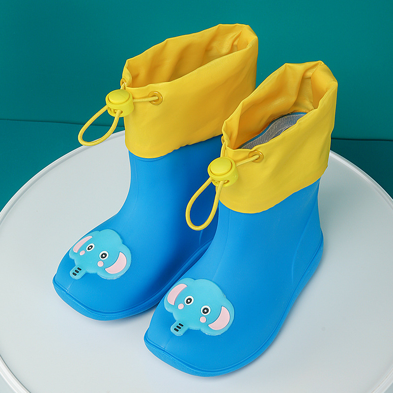 Children's Belted Waterproof Rain Boots Boys and Girls Cute Cartoon PVC Non-Slip Comfortable Mid-Tube Water Shoes Fleece Rain Boots