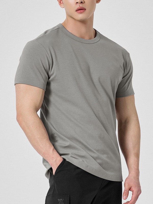 Fitness Sports round neck men's short sleeve stretch breathable slim fit slim-fit cotton T-shirt outdoor workout quarter sleeve