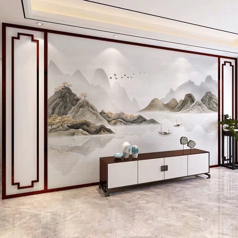 3D Stereo New Chinese Ink Landscape Painting Wall Covering Living Room Tv Background Wall Sofa Wallpaper Film and Television Wall Covering Mural