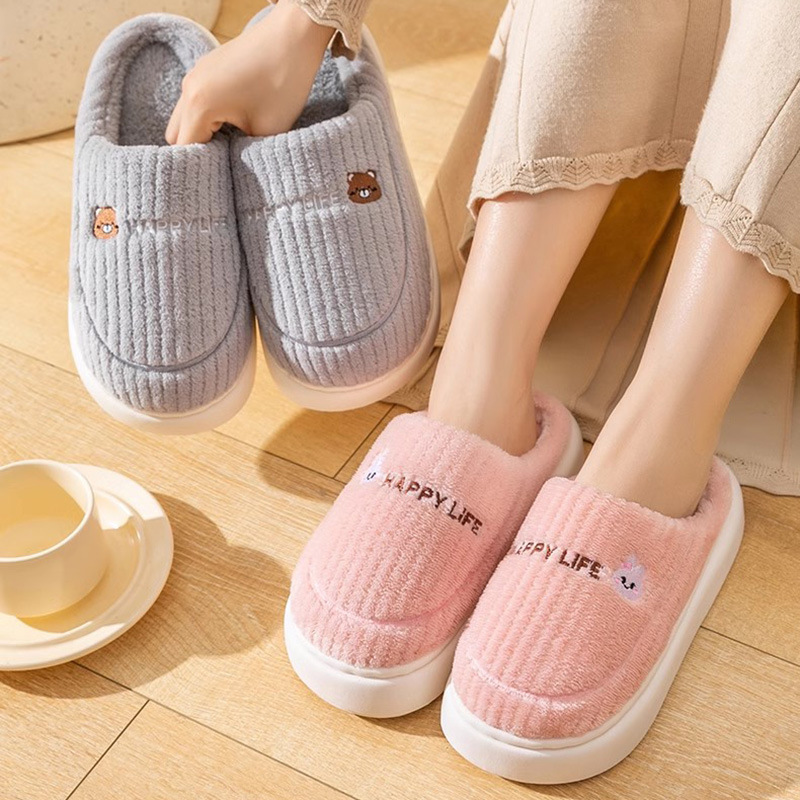 Factory wholesale cotton slippers men's non-slip indoor thickened plush warm couple thick bottom home winter cotton slippers women