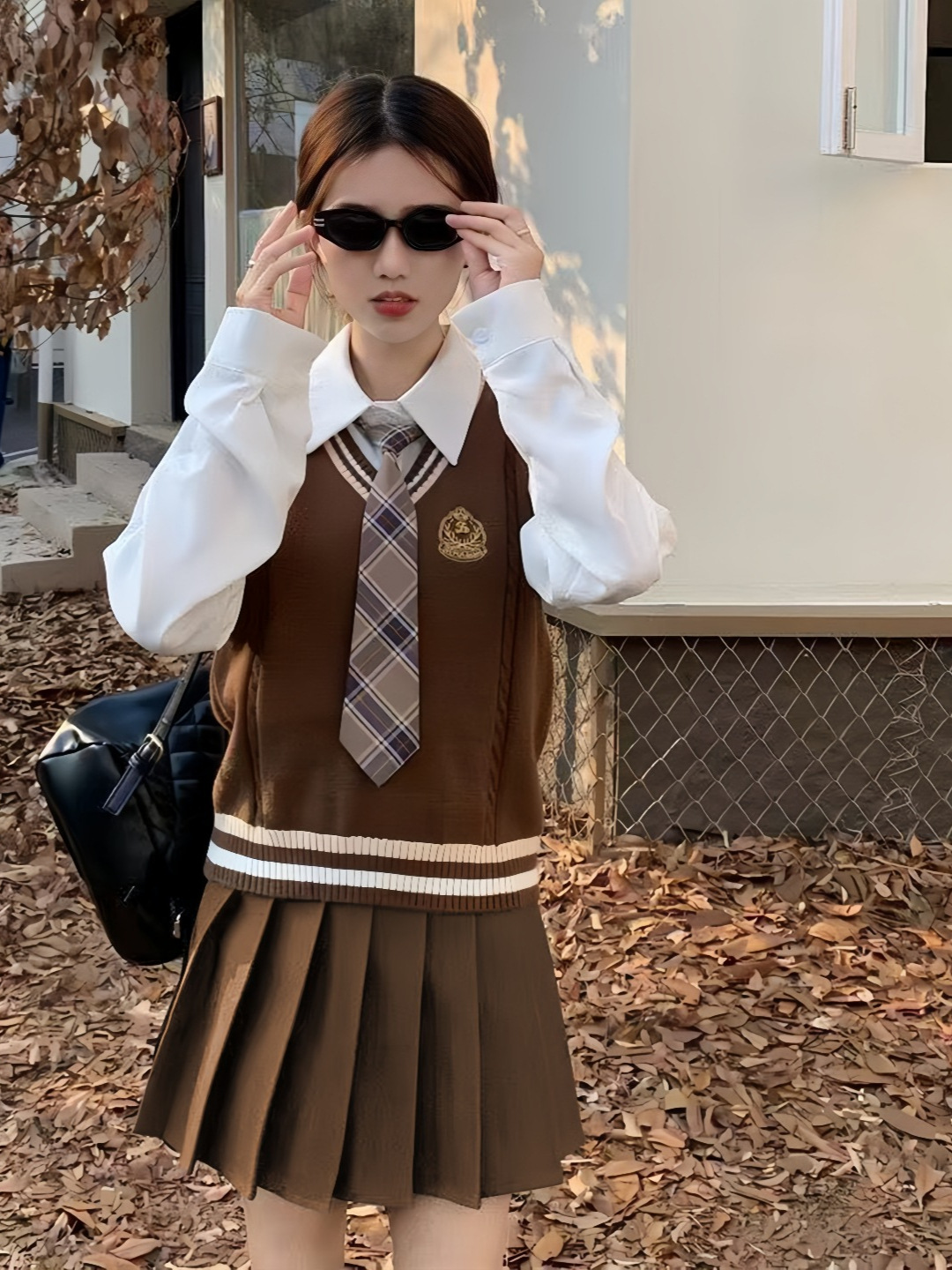 College Style Shirt Layered with Knitted Vest Female Jk Uniform Sweater Vest Student Class Uniform Dress Id Photo Suit