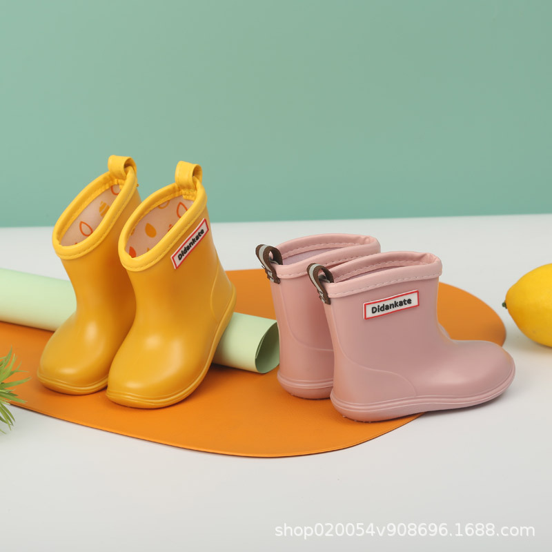 Children's Rain Boots Non-slip Japanese Solid Color Soft Girls Rain Boots 1-3 Years Old Boys' PVC One-piece Low Water Shoes