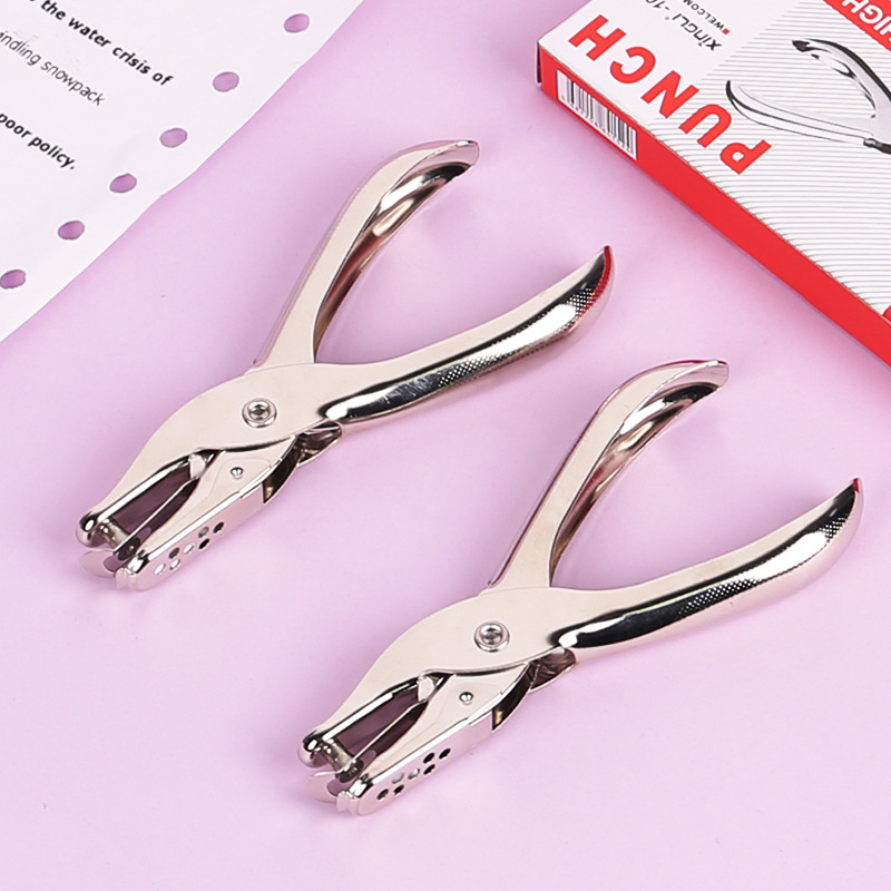 Metal Hand-Held Hole Puncher for Round Holes, Suitable for Loose-Leaf Paper, Student Office, and Home Use, with Rubberized Handle, Single-Hole Puncher, 3mm