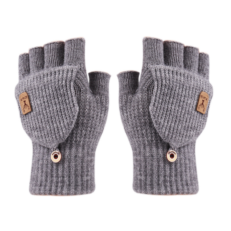 Men's Gloves Winter Jacquard Half Finger Open Finger Flip Knit Thickened Women Warm Game in stock Wholesale Factory