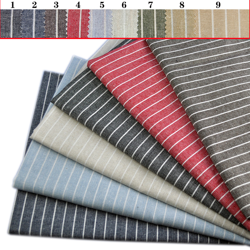 Оптовая фабричная ткань для одежды, полиэстер, хлопок, лен, полосатая смешанная пряжа, ткань для скатертей, занавесок, льняная ткань 010
