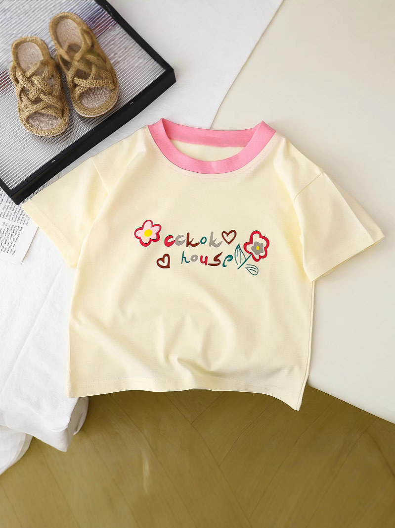 Girl's Cartoon Printed T-shirt 2025 Summer New Children's Cute Short-sleeved T-shirt Baby's Base Shirt