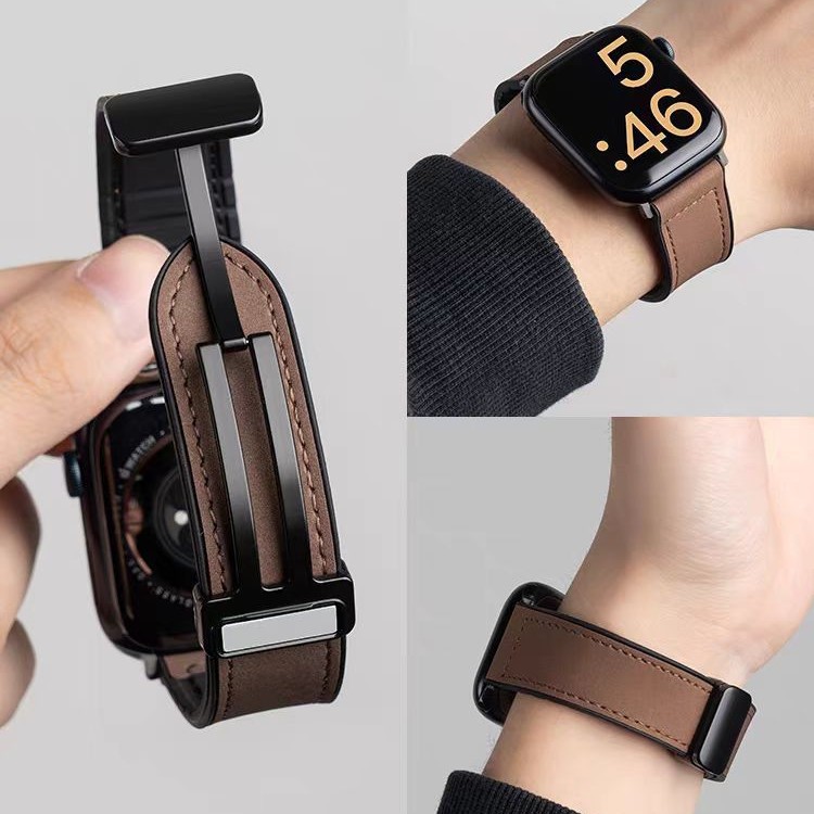 Ремешок для часов Apple Watch из кожи с узором Crazy Horse и силиконовой магнитной пряжкой