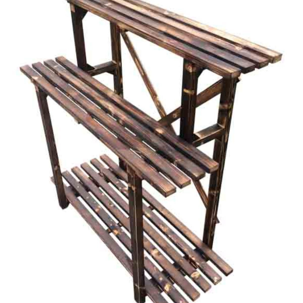 Carbonized Solid Wood Flower Rack Anti-Corrosion Wood Multi-Layer Outdoor Storage Rack Living Room Floor-Standing Succulent Pothos Flower Pot Plant Rack