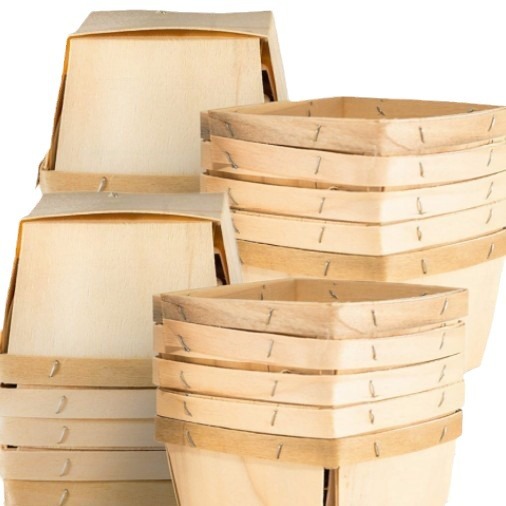 Square bark thin poplar bark wooden basket cheap export wooden disposable Berry wooden basket for wedding party party