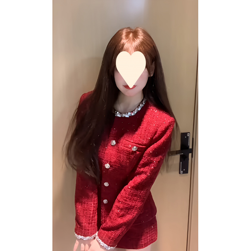 Rich Daughter's High-End Small Fragrance Jacket Autumn and Winter New High-Waist Slim Skirt New Year's Shirt Suit for Women