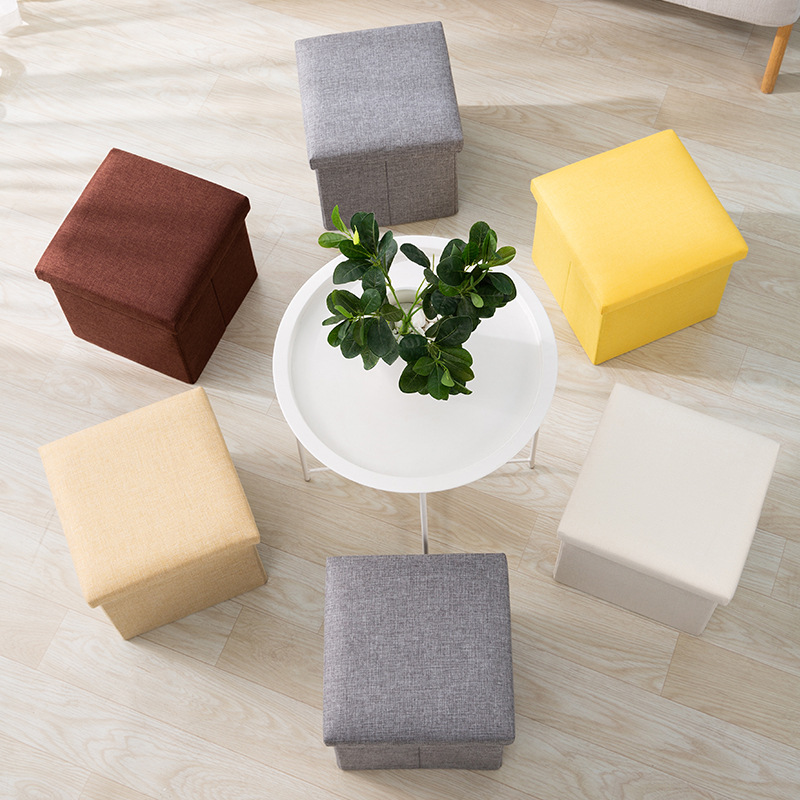 Cotton and Linen Storage Stool Foldable Shoe Changing Stool Finishing Storage Box Home Linen Storage Stool Shoe Changing Stool Storage