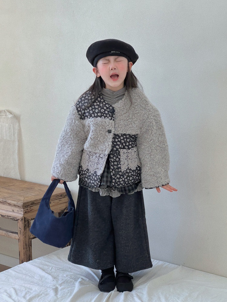 Girls' Winter Coat 2025 New Style, Niche Floral Patchwork, Elegant Short Quilted Thickened Fur Sweater Trendy