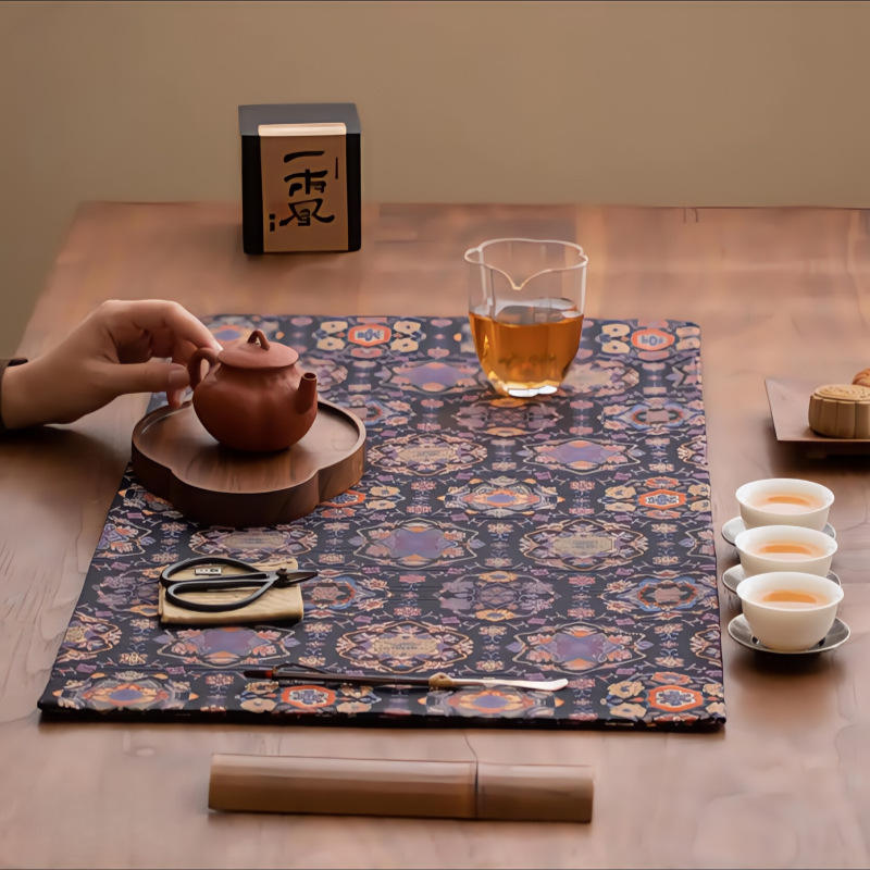 New Chinese Style Purple Peony Double-Sided Dry Bubble Mat Zen Retro Table Flag Dry Bubble Tea Mat