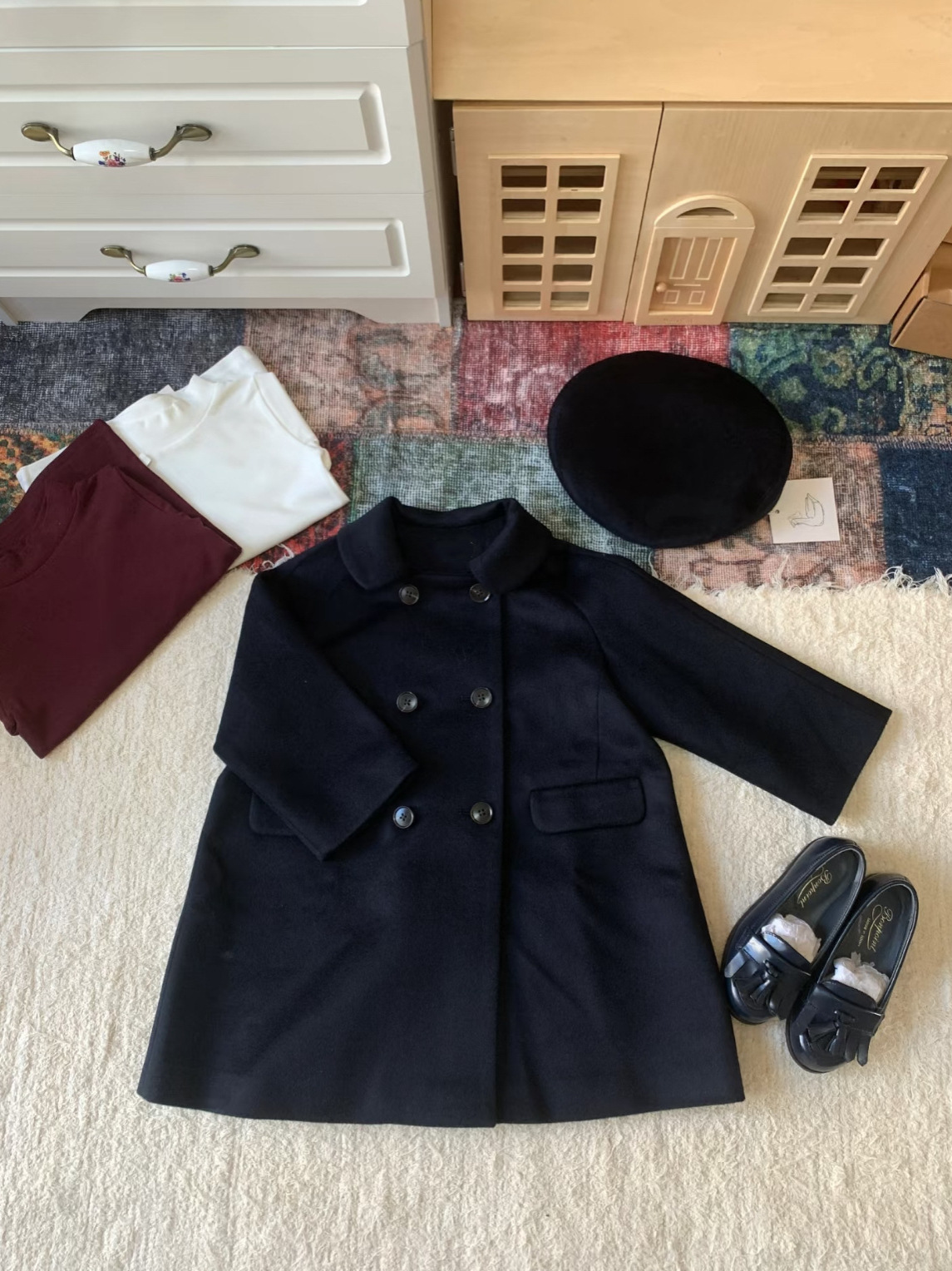 (in Stock) Classic Children's Double-Breasted Wool Coat, Jacket, Trousers, Dress