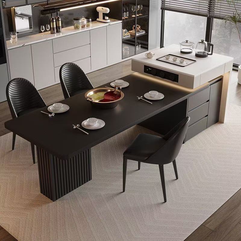 Italian Light Luxury Slate Island Dining Table for Making Tea, Small Apartment Home Living Room Coffee Table, Retractable Dining Table