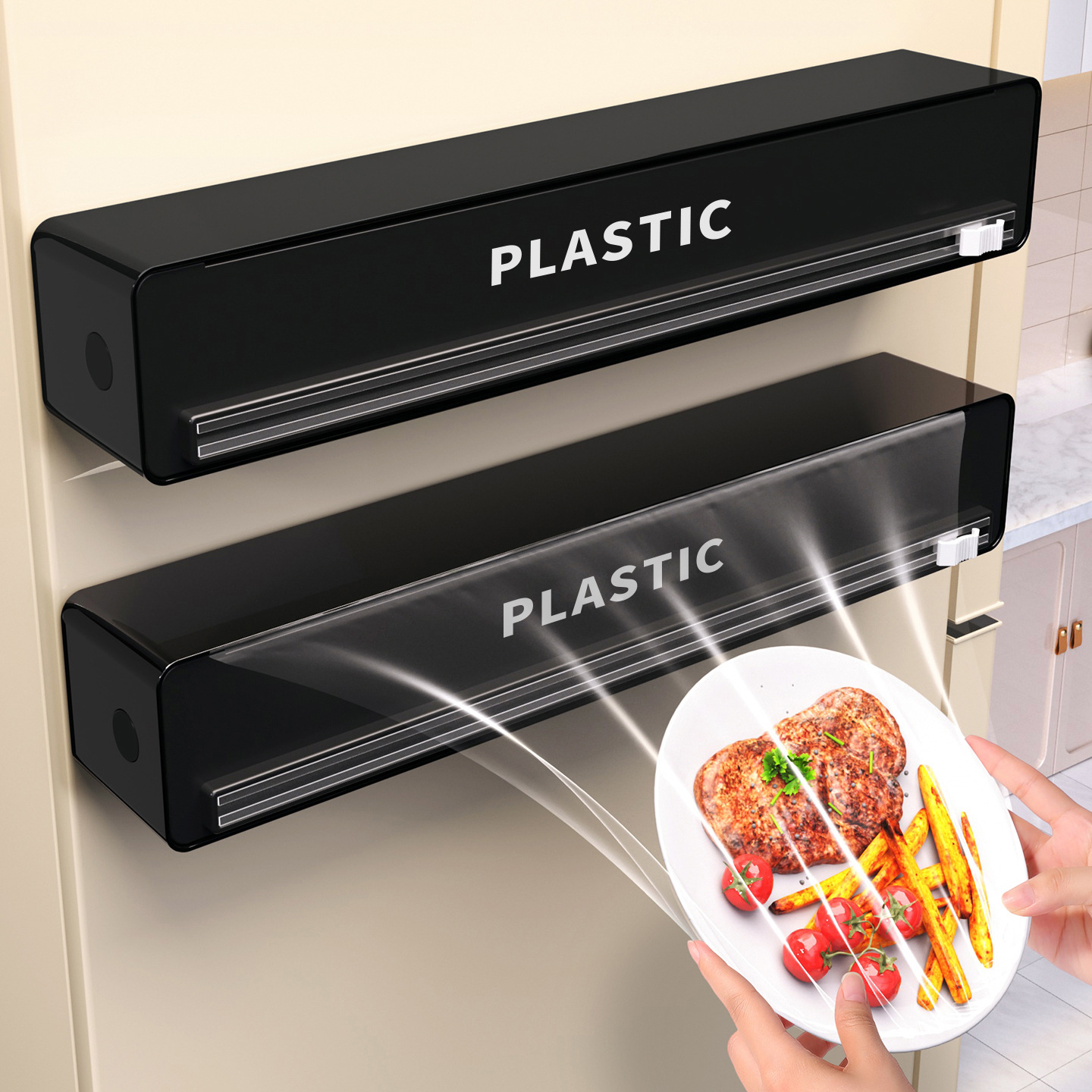Plastic Wrap Cutter Baking Tin Foil Two-Way Sliding Knife Cutting Box Household Magnetic Wall-Mounted Storage Box Storage Rack