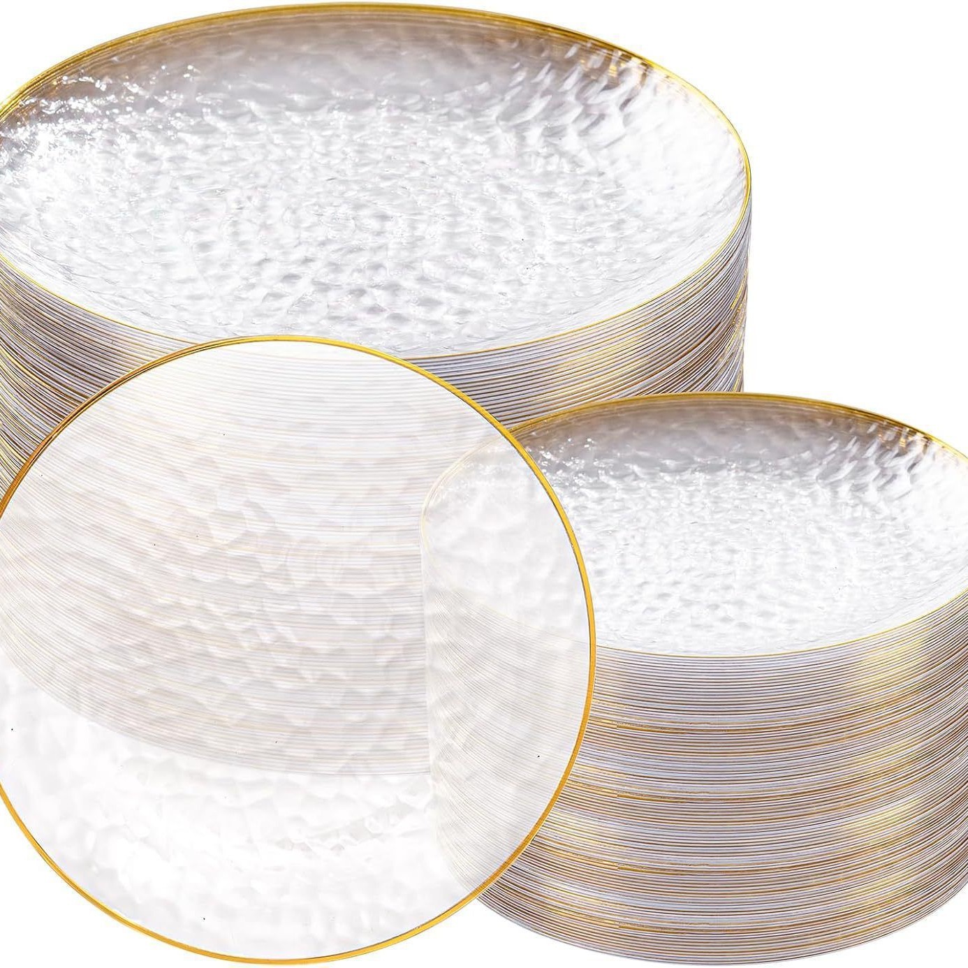 Cross-Border Supply of Plastic Disposable Tableware, Transparent Gold Plate, Hot Stamping Edge Stone Pattern, Transparent Plastic Plate Manufacturer Ready Stock