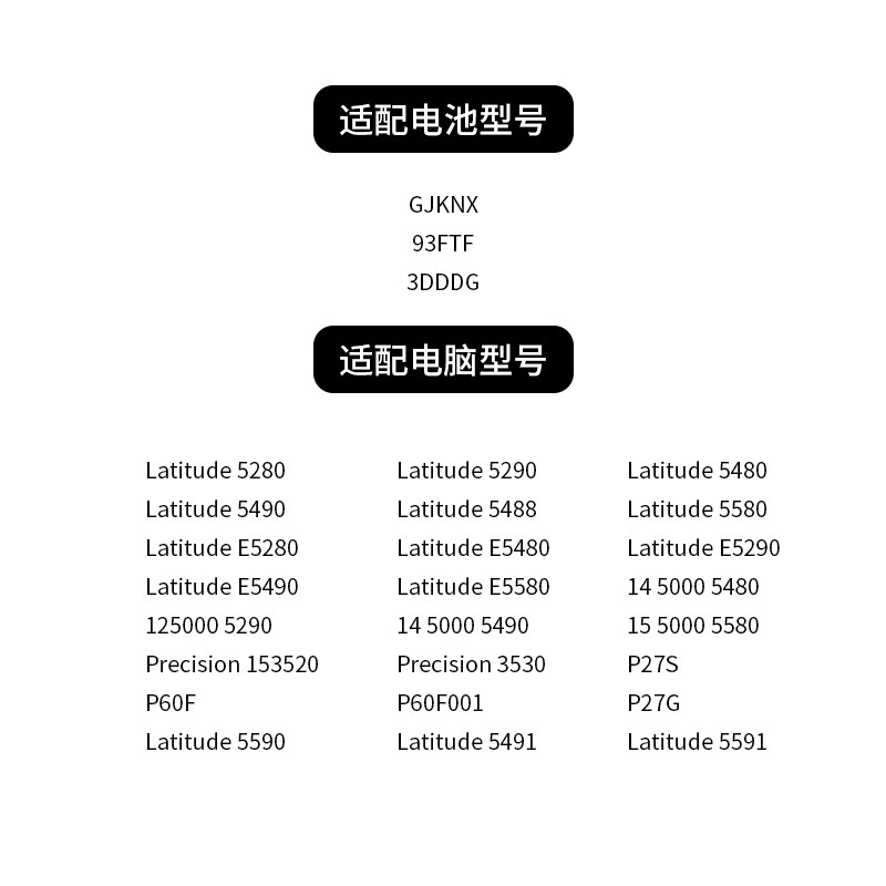 Suitable for Dell Gjknx Latitude5280 5290 5480 5580 5490 Laptop Battery
