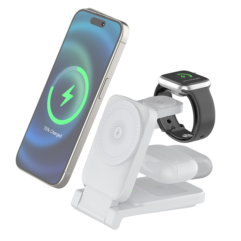 New Multifunctional Folding Magnetic Holder Wireless Charging Wholesale Suitable for Apple Mobile Phone Three-In-One Wireless Charger
