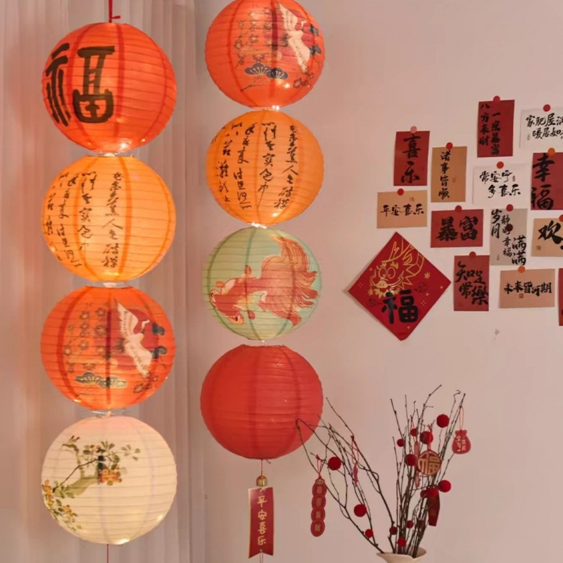 Китайские новогодние фонари, атмосферные подвески для гостиной, фонари в китайском стиле, декоративные колокольчики на праздник дракона
