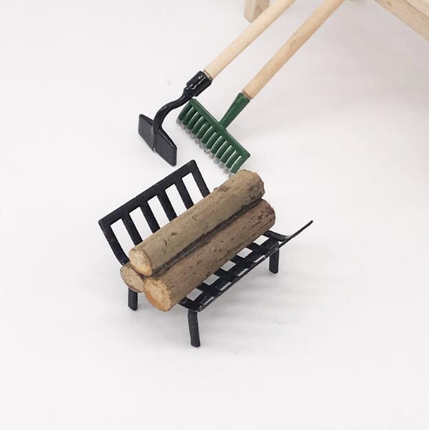 1:12 mini doll house dollhouse simulation model black metal firewood rack garden outdoor scene ornaments