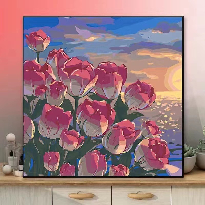 flower digital oil painting diy coloring hand painting children hand painted filled landscape tulip digital oil painting wholesale