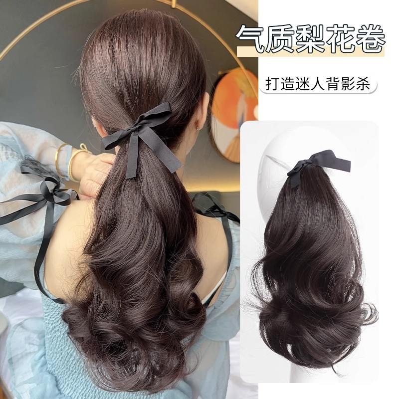 Парик с цветком груши короткий хвост женский объемный лента хвост натуральные искусственные волосы длинный парик коса высокий хвост