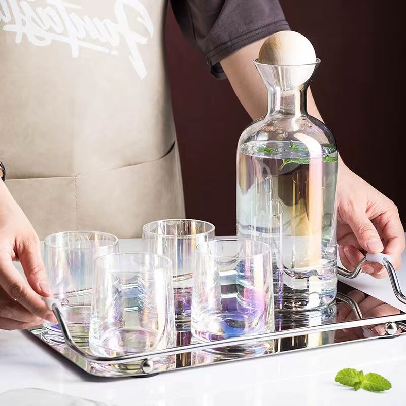 Nordic Light Luxury Water Tools Juice Pot Water Cup suit Household Creative Large Capacity Glass Cup Cool White Open Cold Water Kettle