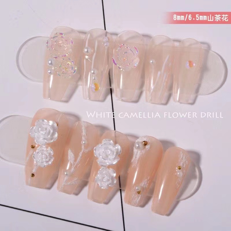 Umi Cyber Celebrous Nail Art Jewelry Camellia Resin Aurora White Three-dimensional Rose Flower Small Fresh Nail Decoration Drill