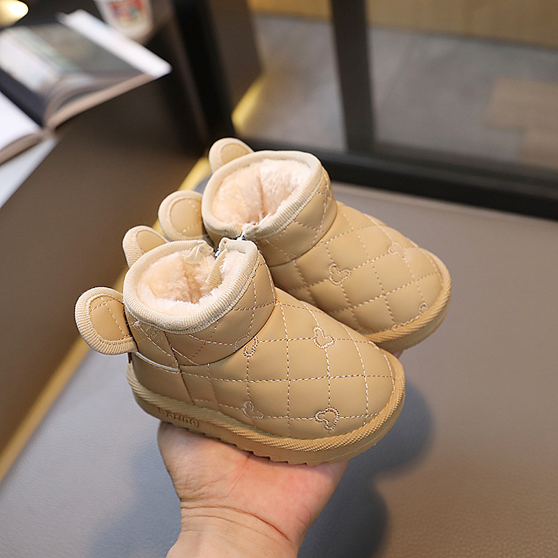 Baby snow boots winter fleece-lined cotton shoes baby toddler shoes baby baby shoes Korean style milk tea ears