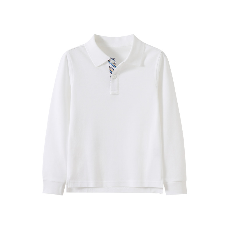 Eaton School Uniform Kidsren's T-Shirt Primary and Secondary School Students Pure Cotton Boys and Girls Short-Sleeved White Blue and White Polo Shirt School Uniform Top