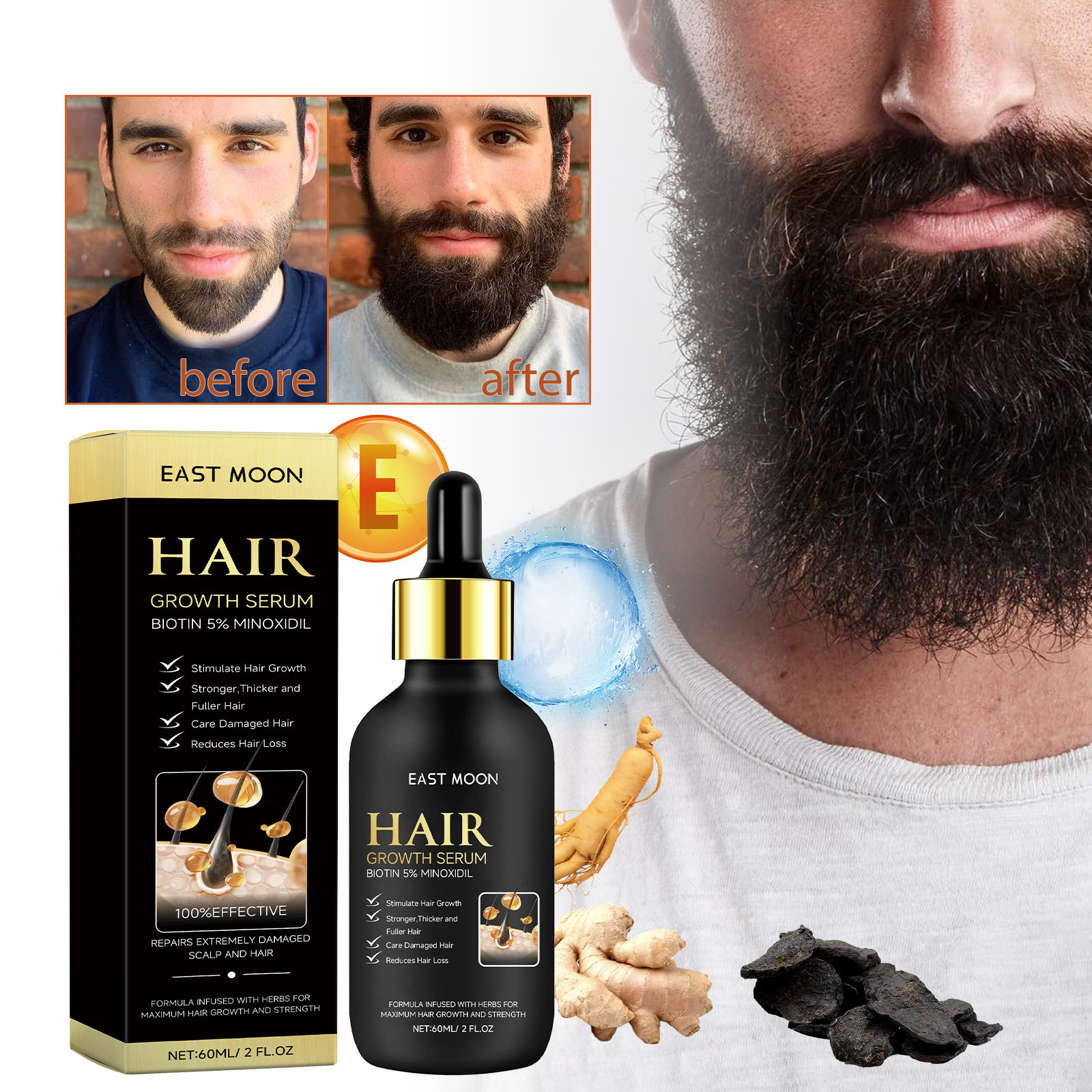 East Moon Beard Hair Growth Liquid Men's Beard Hair Nourishing Thick Anti-drop Care Growth Liquid