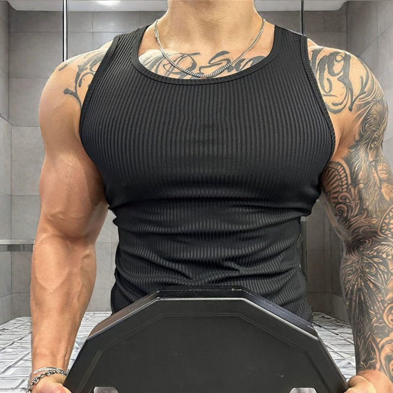 Sports Summer Fashion Breathable Training Threaded Solid Color Quick-Drying Slim Fit Sweat-Absorbent Bottoming Sleeveless Fitness Elastic Vest