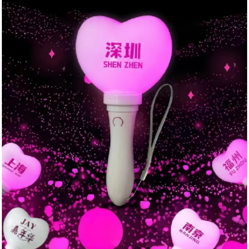 Wholesale Heart-Shaped Glow Sticks, Concert Star Glow Cheering Sticks, Five-Pointed Star and Heart Glow Sticks with Printed Logo