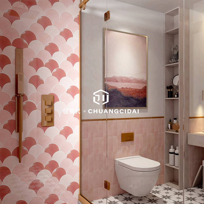 Simple Kitchen Bathroom Large Fan-Shaped Fish Scale Tile Mosaic Trendy Restaurant Homestay Background Wall Tile