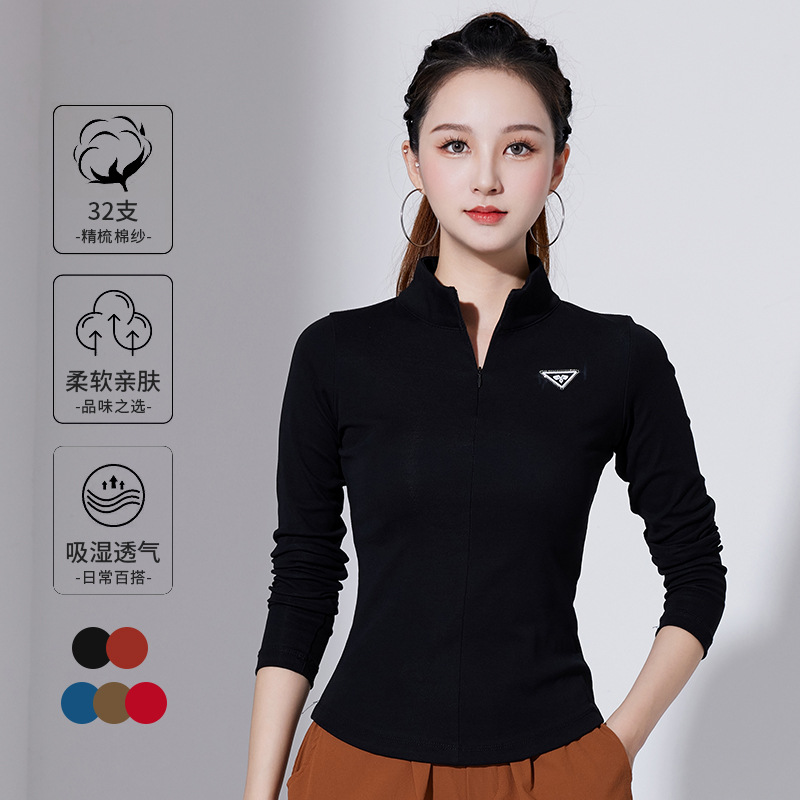 Tingziqi autumn and winter square dance clothing new half zipper top fried street Internet Celebrity Slim bottoming shirt group Sports