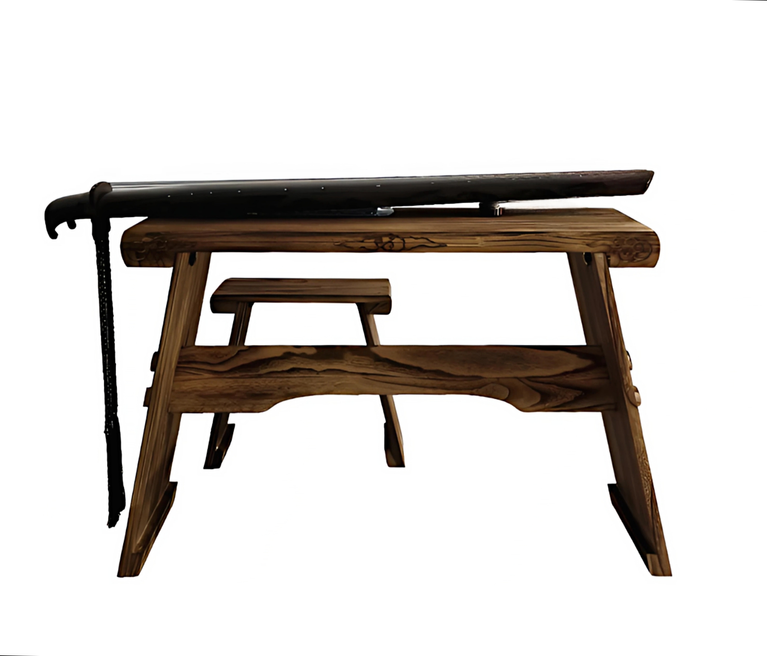 Guqin Table and Stool Solid Wood Mortise and Tenon Integrated Plum Blossom New Chinese Style Guqin Table Zen Beginner Resonance Piano Table Default Item